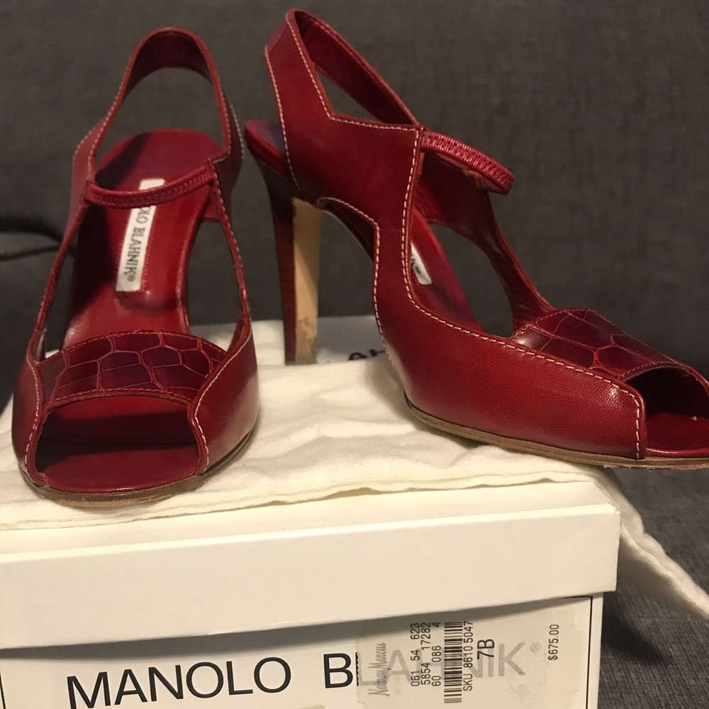 Manolo Blahnik Peep Toe Strappy Heels